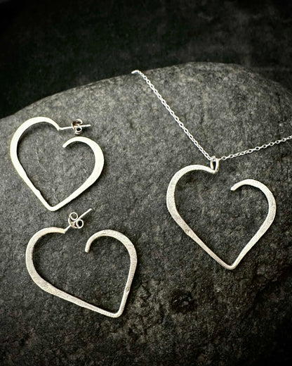 Sterling Silver Heart Hoop Earrings • Handmade Statement Design