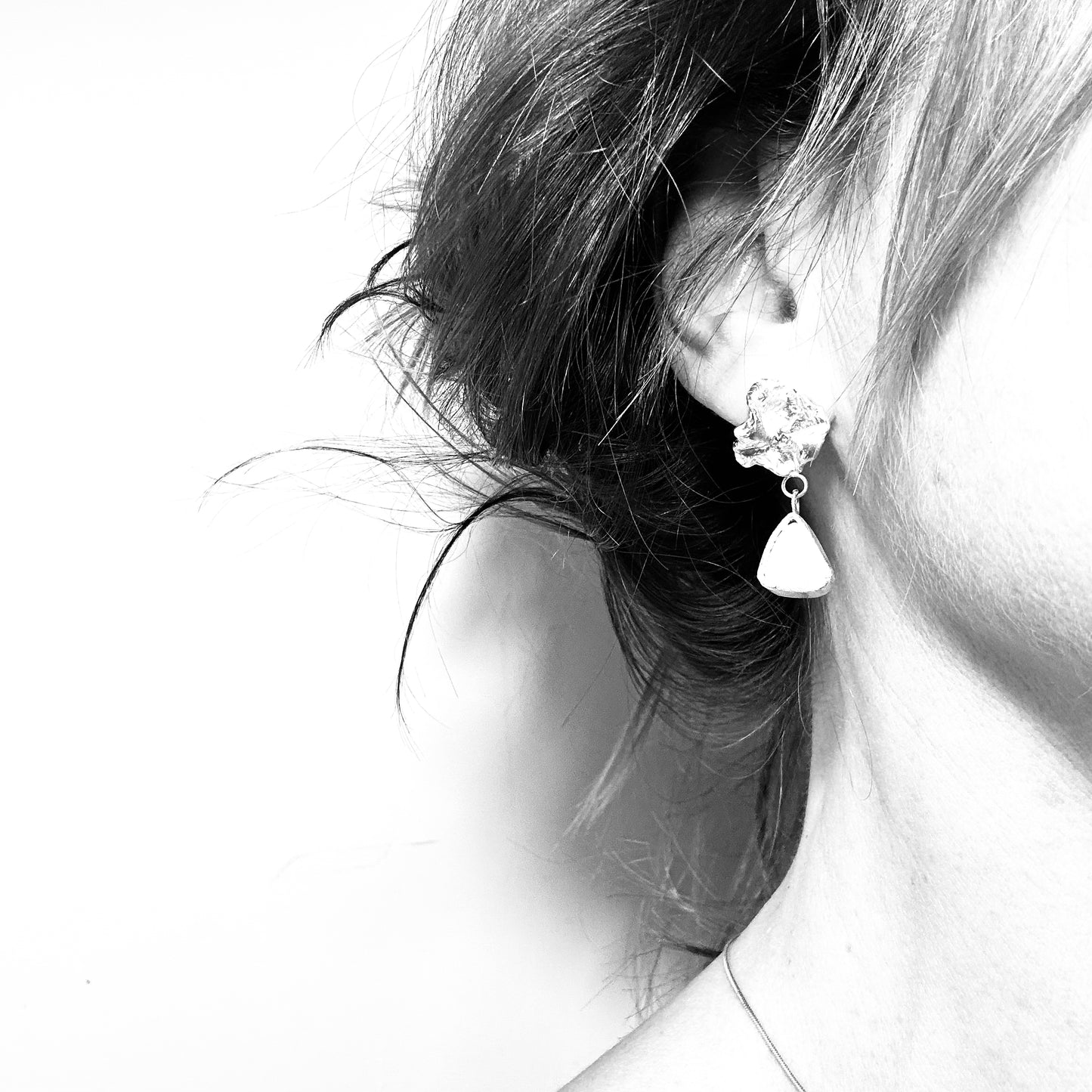 sterling silver dangling earrings with white Australian opal  • mismatched