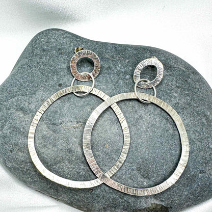 Textured Sterling Big Silver Statement Earrings