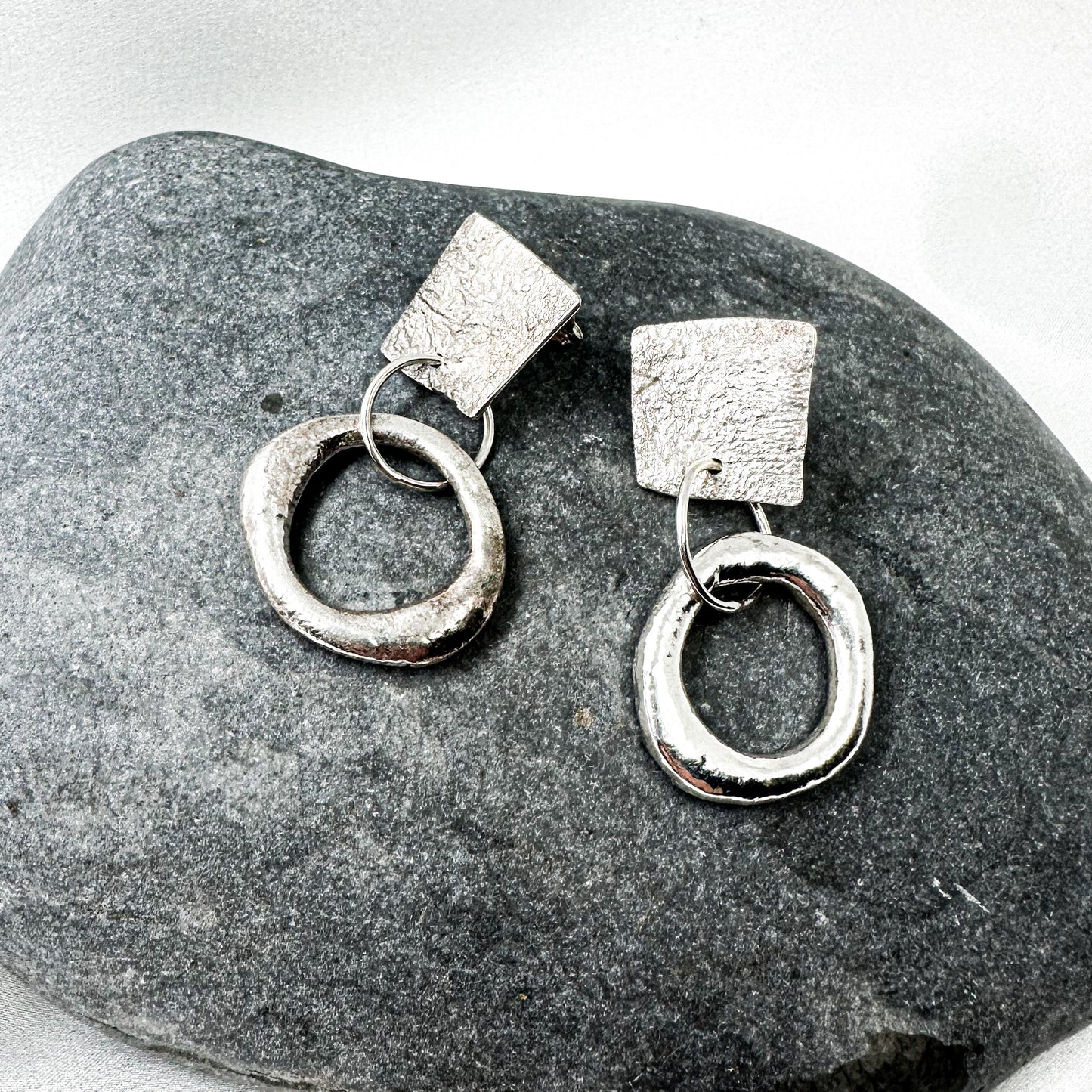 Handmade Textured Sterling Silver Hoop Earrings • Bold, Lightweight, One of a Kind