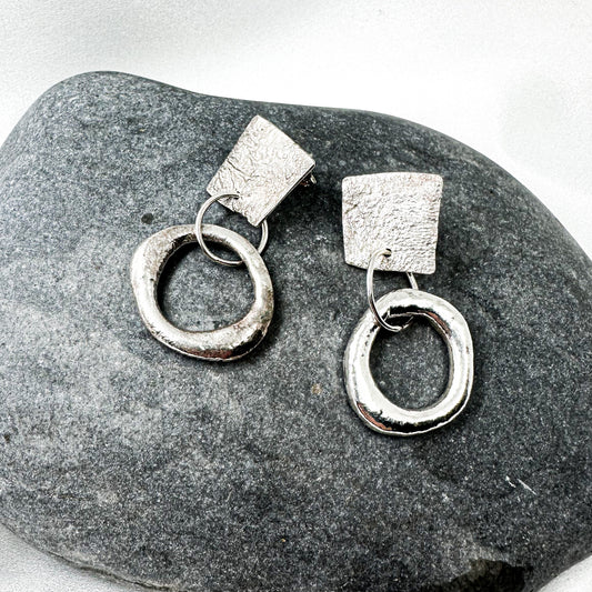 Handmade Textured Sterling Silver Hoop Earrings • Bold, Lightweight, One of a Kind