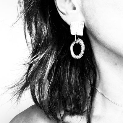 Handmade Textured Sterling Silver Hoop Earrings • Bold, Lightweight, One of a Kind