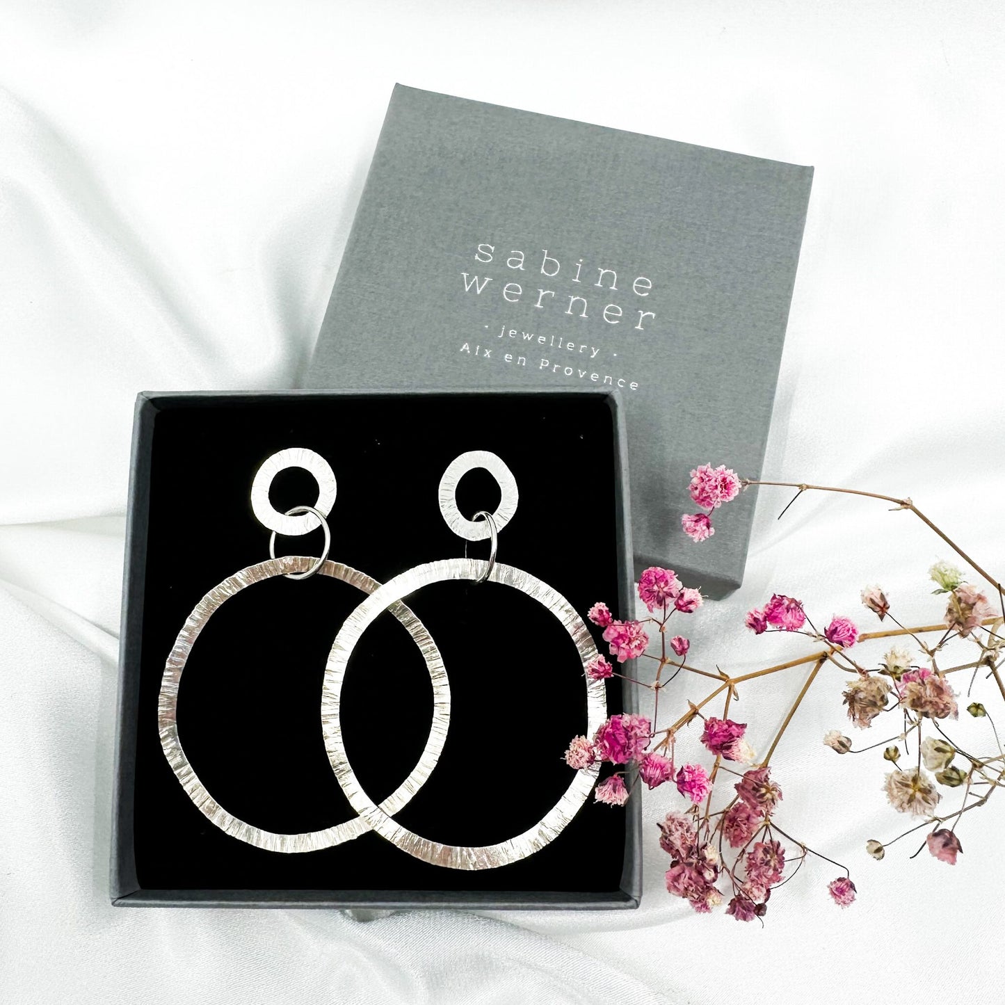 Textured Sterling Big Silver Statement Earrings