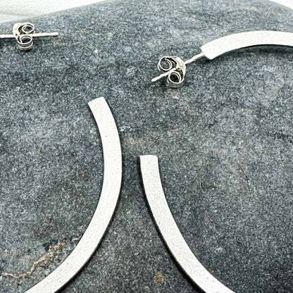 Handmade Minimalist Sterling Silver Stud Hoop Earrings, Lightweight + Bold