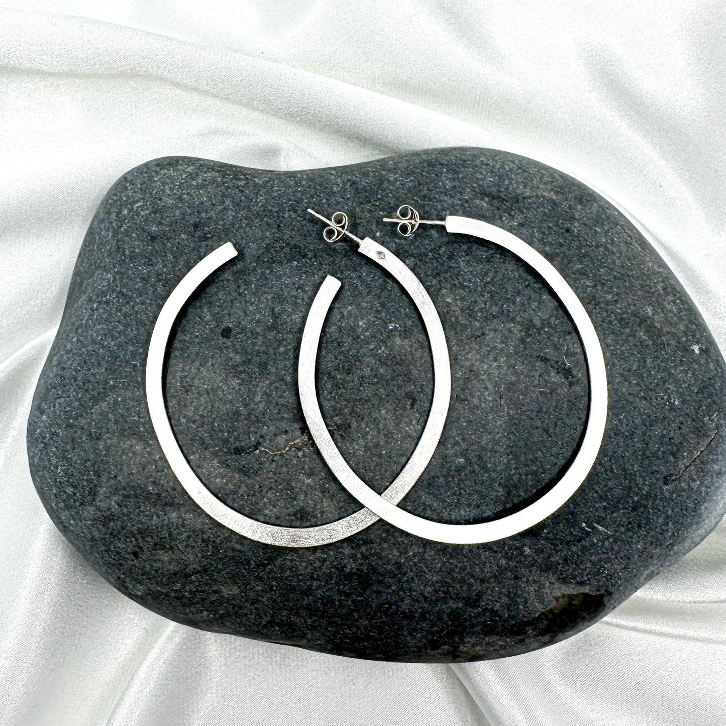 Handmade Minimalist Sterling Silver Stud Hoop Earrings, Lightweight + Bold