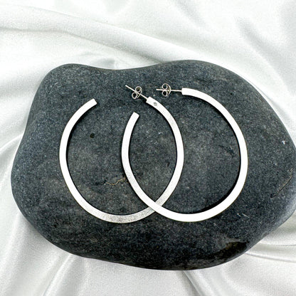 Handmade Minimalist Sterling Silver Stud Hoop Earrings, Lightweight + Bold