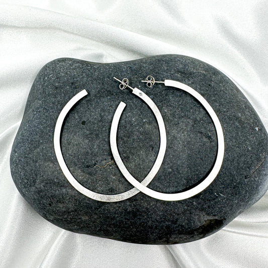 Handmade Minimalist Sterling Silver Stud Hoop Earrings, Lightweight + Bold