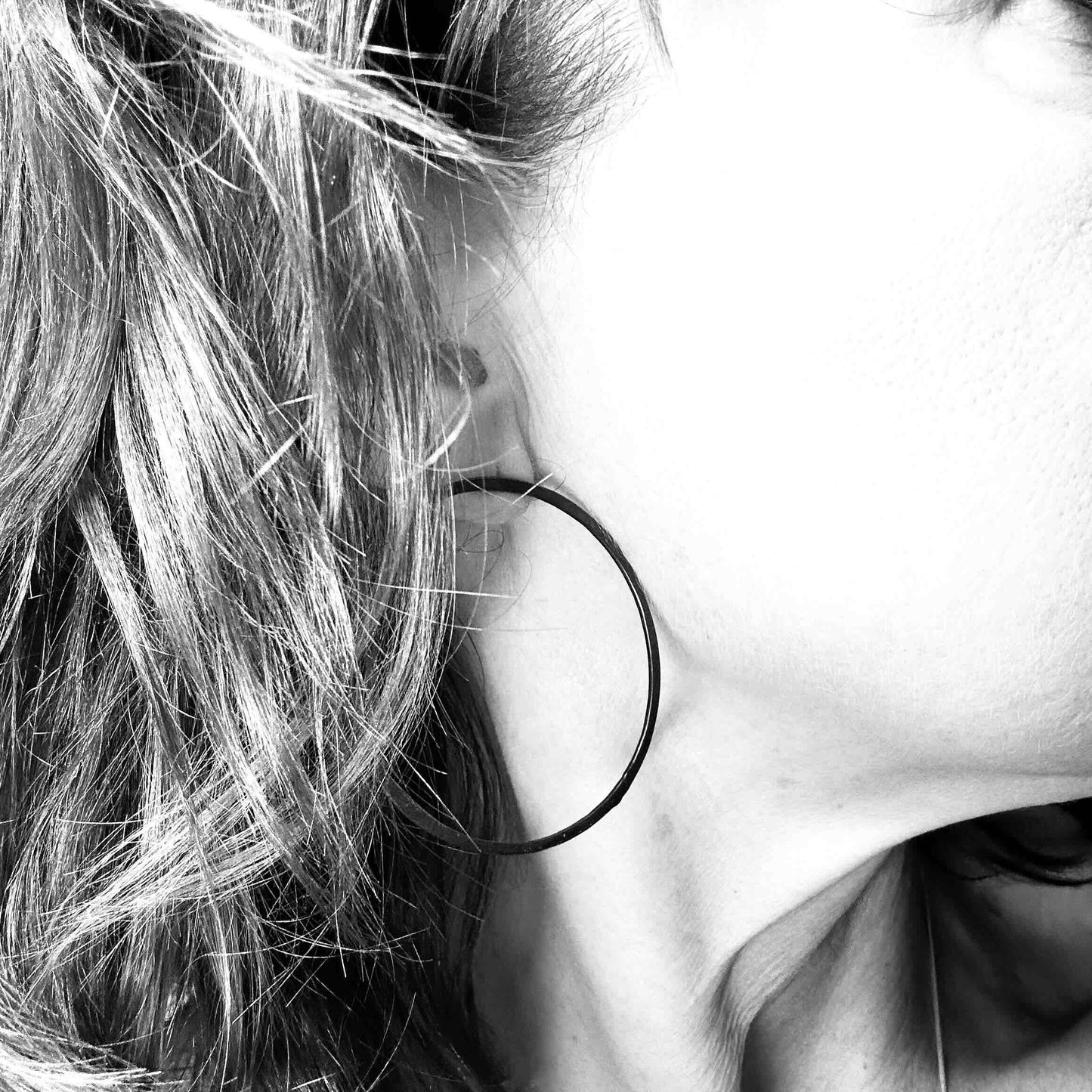 Large Hoop Stud Earrings in Oxidised Sterling Silver