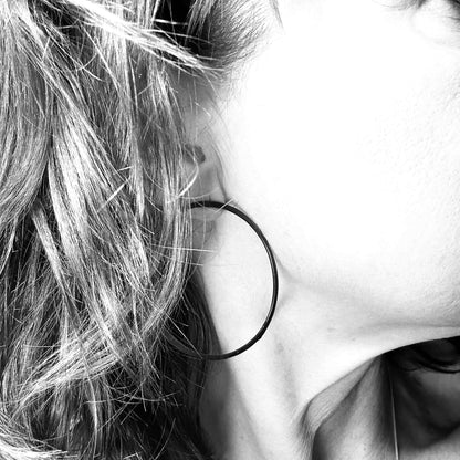 Large Hoop Stud Earrings in Oxidised Sterling Silver