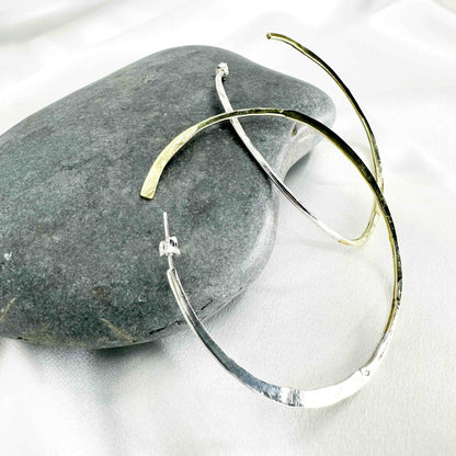 Large minimalist hoop earrings in brass and eco sterling silver – handmade two-tone jewellery by Sabine Werner