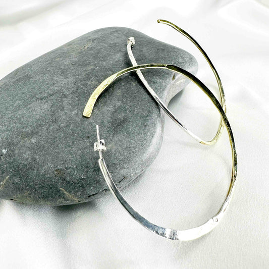 Large minimalist hoop earrings in brass and eco sterling silver – handmade two-tone jewellery by Sabine Werner