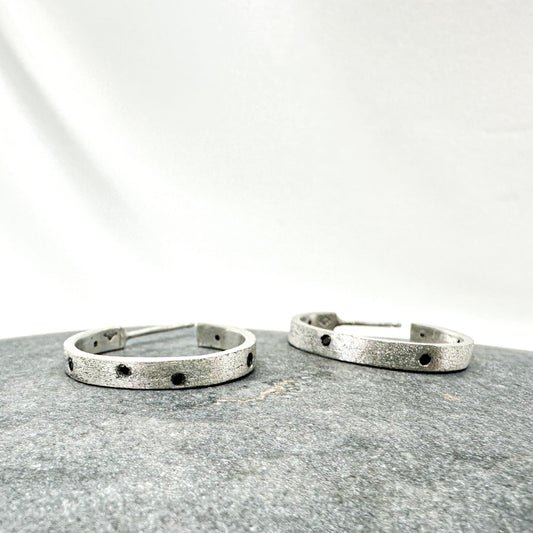 Textured Sterling Silver Hoops with Black Diamonds