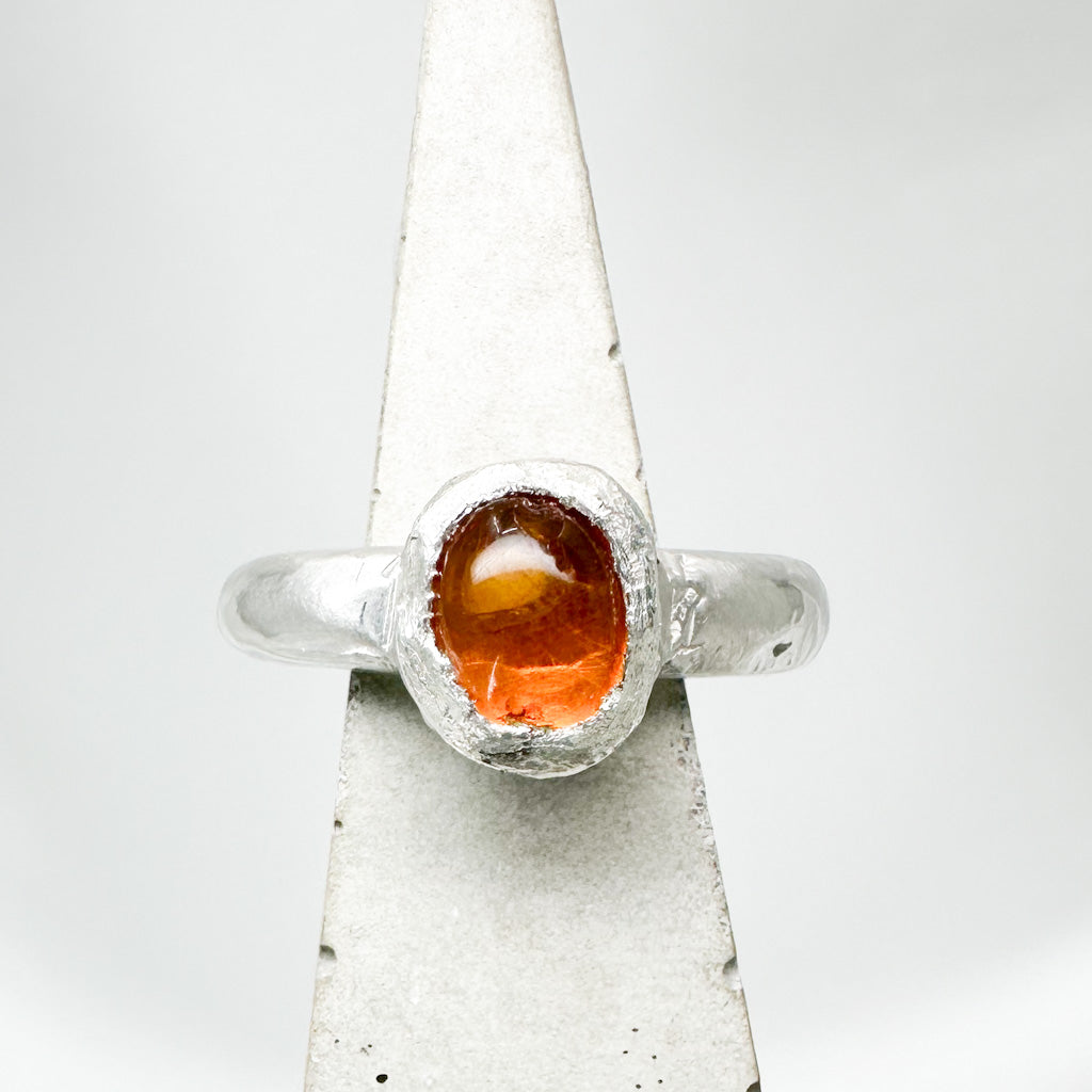Sterling Silver Cast Ring with Amber  (Size 52 / L / 6)