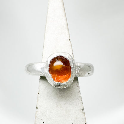 Sterling Silver Cast Ring with Amber  (Size 52 / L / 6)