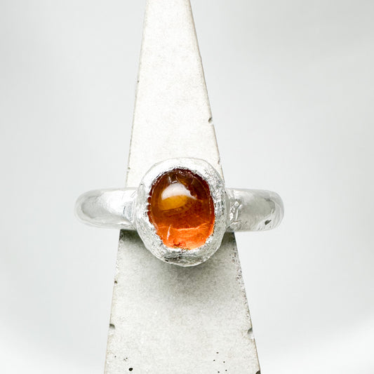 Sterling Silver Cast Ring with Amber  (Size 52 / L / 6)