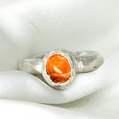 Sterling Silver Cast Ring with Amber  (Size 52 / L / 6)