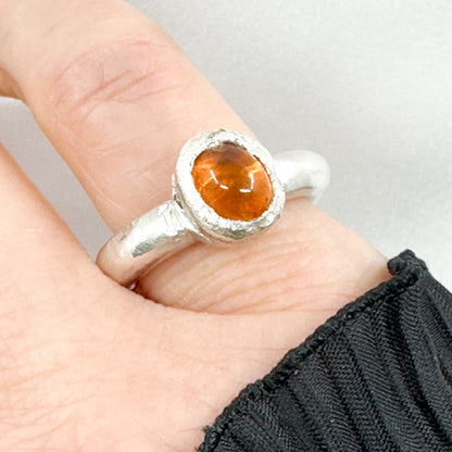 Sterling Silver Cast Ring with Amber  (Size 52 / L / 6)