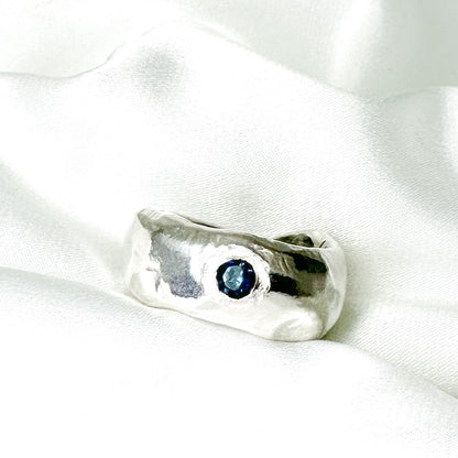 Chunky Sterling Silver Ring with London Blue Topaz