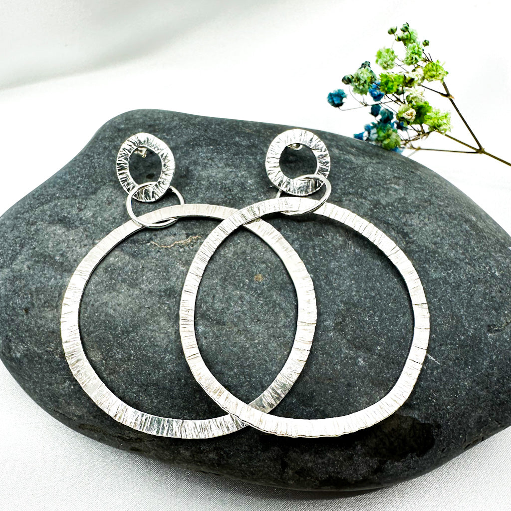 Textured Sterling Big Silver Statement Earrings