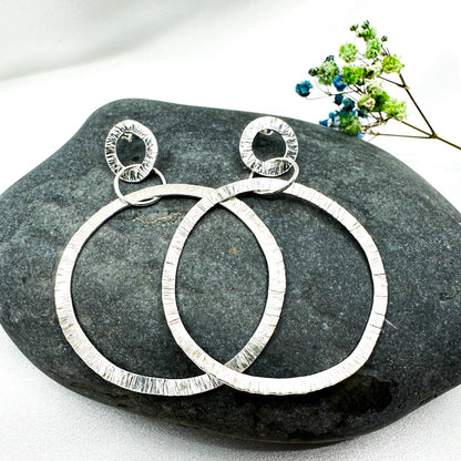 Textured Sterling Big Silver Statement Earrings