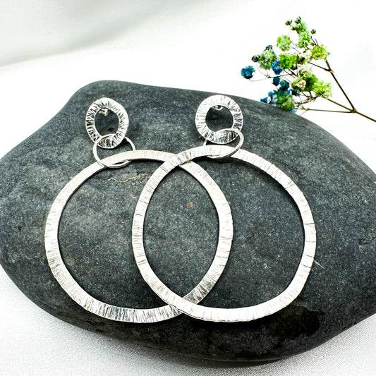 Textured Sterling Big Silver Statement Earrings