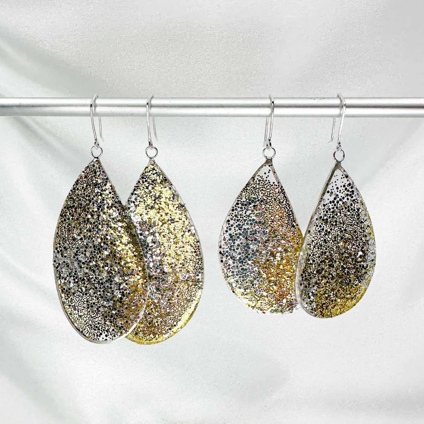 silver and gold wing earrings in sterling silver and resin, 80 mm or 70mm