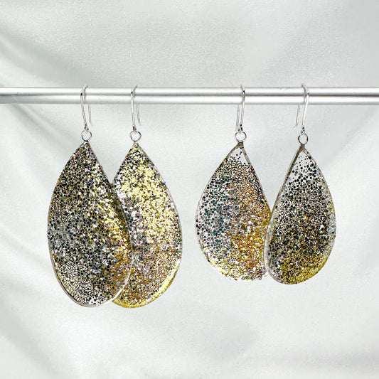 silver and gold wing earrings in sterling silver and resin, 80 mm or 70mm