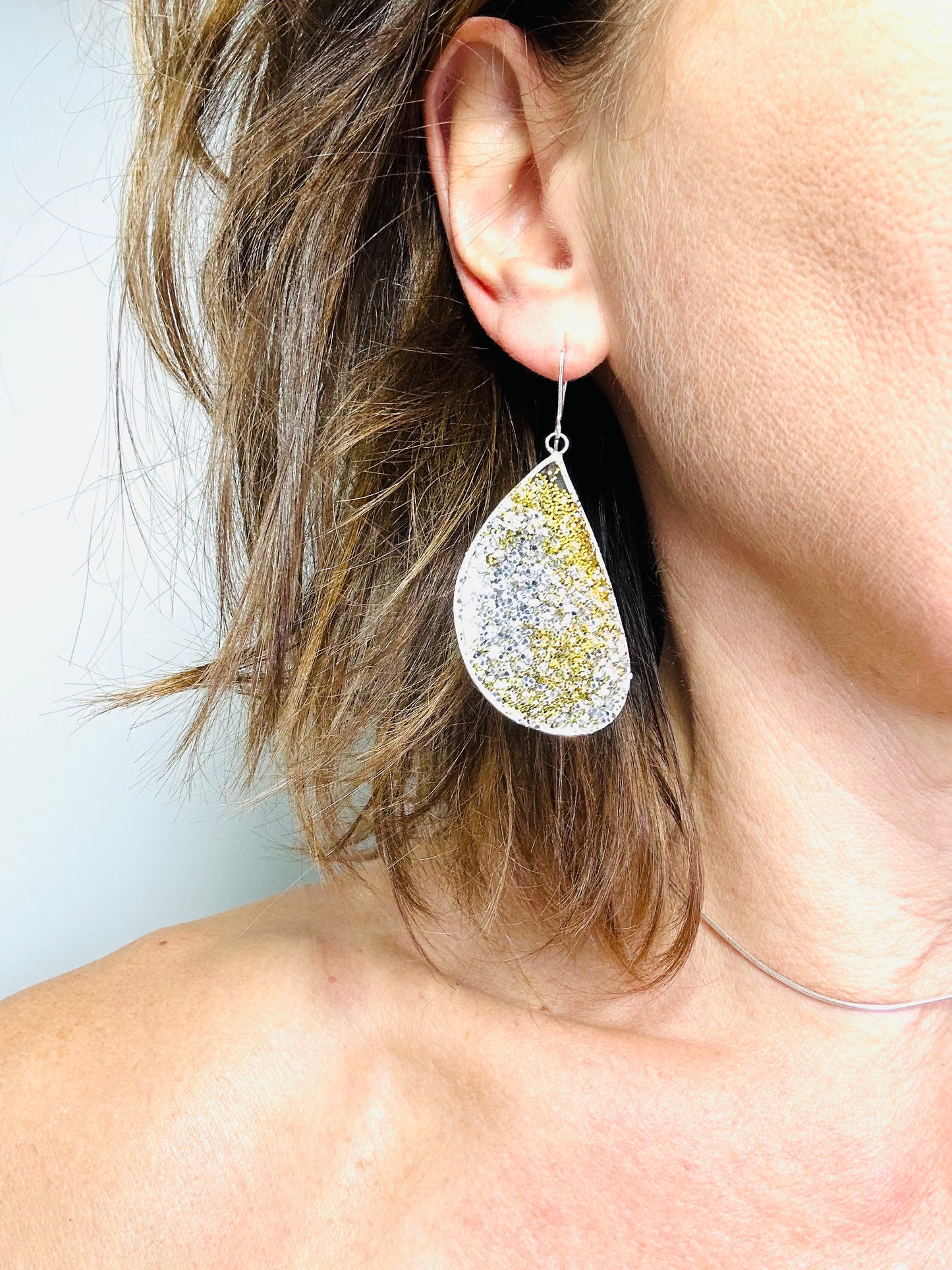 silver and gold wing earrings in sterling silver and resin, 80 mm or 70mm