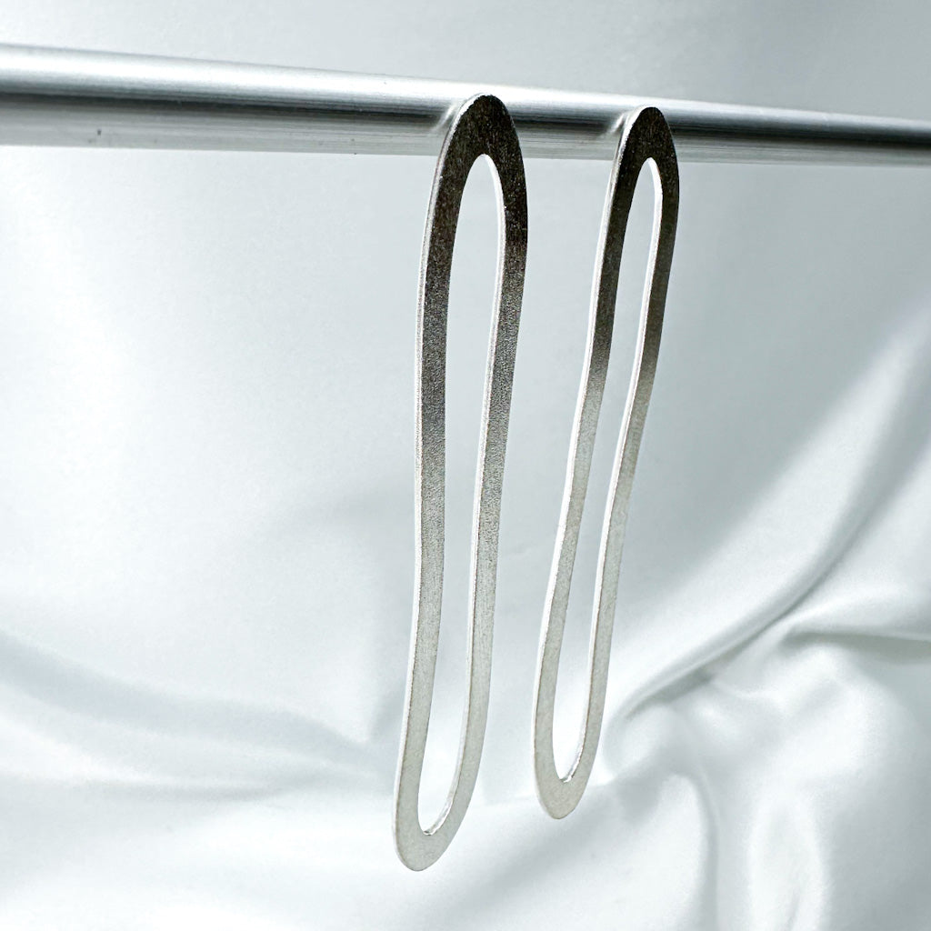 Long Minimalist Hoop Earrings in Brushed Eco Sterling Silver