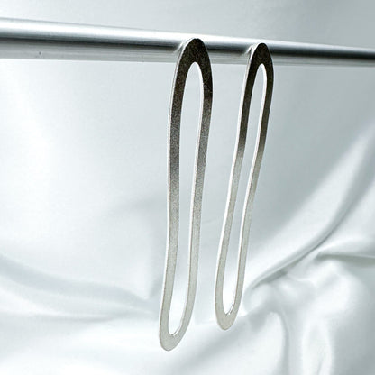 Long Minimalist Hoop Earrings in Brushed Eco Sterling Silver