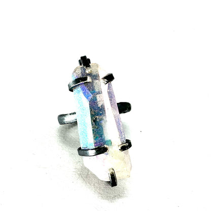 Angel Aura Quartz Ring in Oxidised Sterling Silver, Handmade Size 56