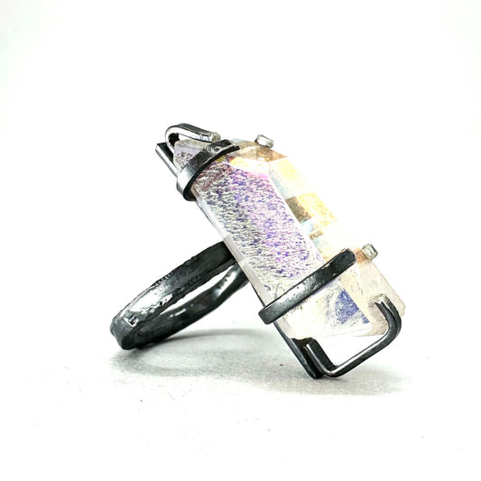 Angel Aura Quartz Ring in Oxidised Sterling Silver, Handmade Size 56