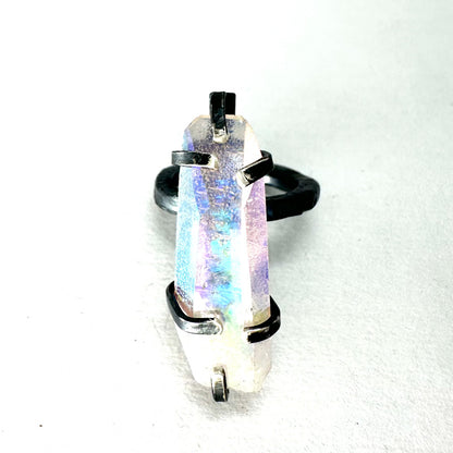 Angel Aura Quartz Ring in Oxidised Sterling Silver, Handmade Size 56