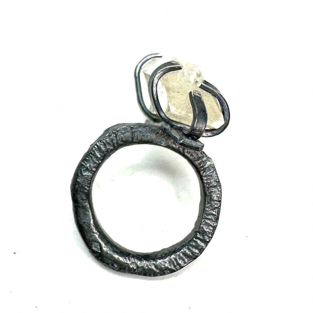 Angel Aura Quartz Ring in Oxidised Sterling Silver, Handmade Size 56