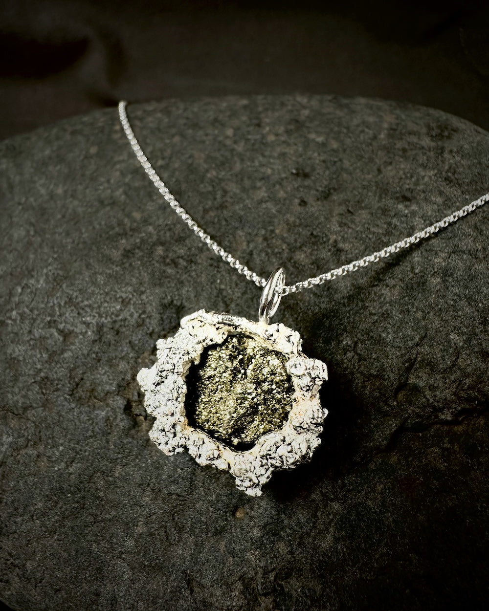 Molten Silver and Pyrite Pendant Necklace from Sabine Werner Jewellery.