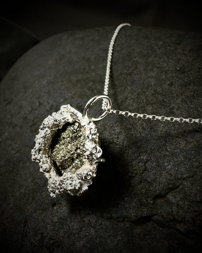 Molten Silver and Pyrite Pendant Necklace from Sabine Werner Jewellery.