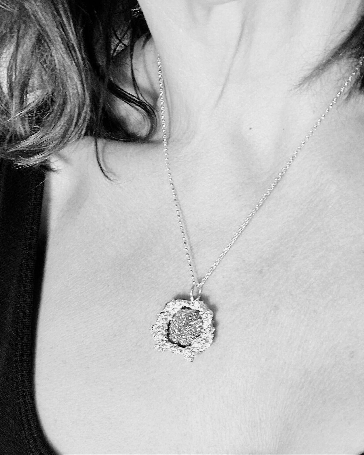 Molten Silver and Pyrite Pendant Necklace from Sabine Werner Jewellery.