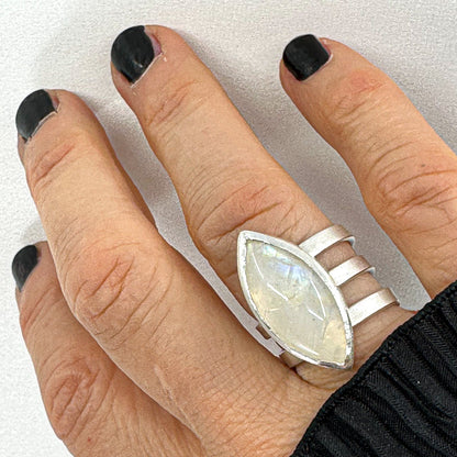 Adjustable Marquise Moonstone Ring in Silver from Sabine Werner Jewellery