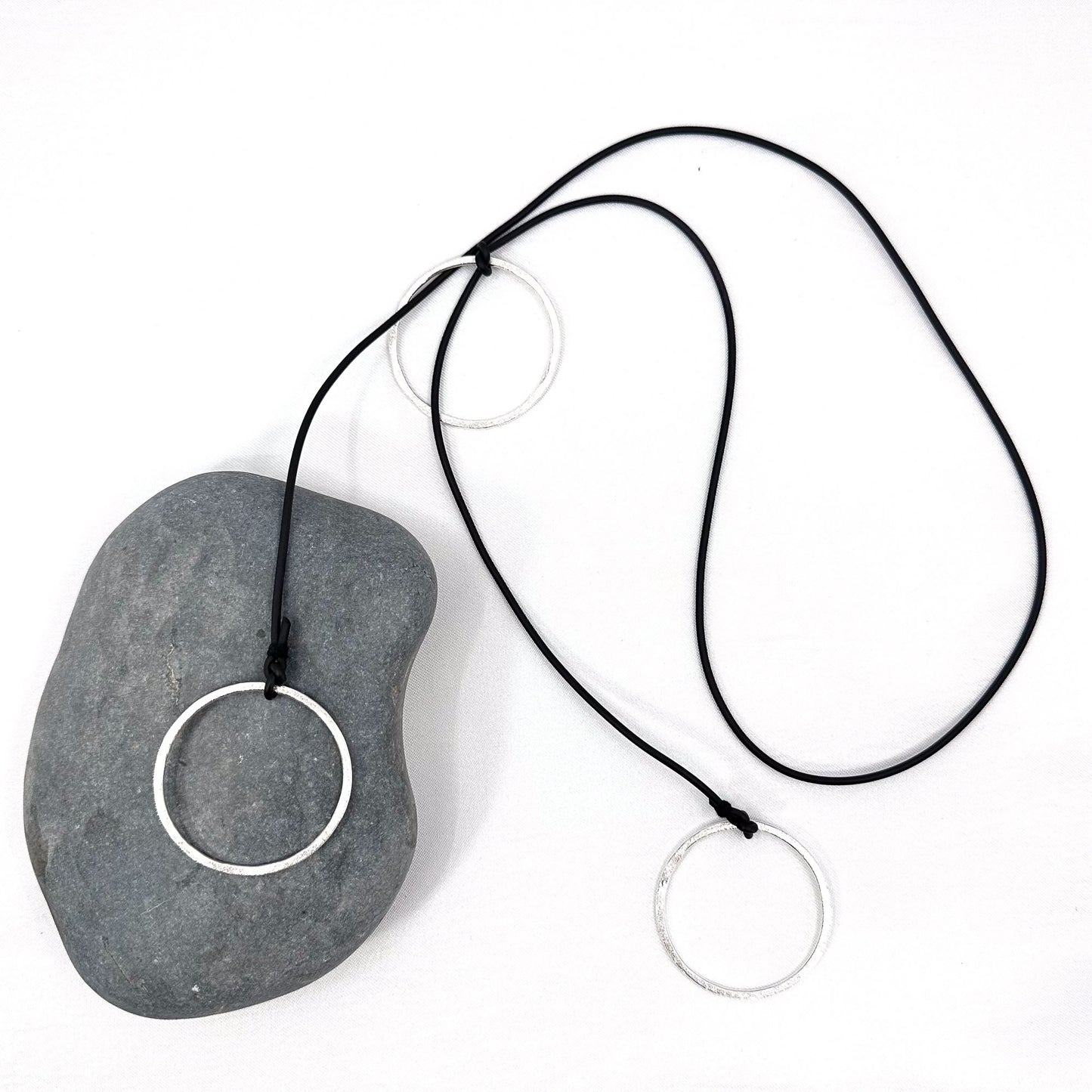 long silver necklace with 3 rings • also available in 14k gold plated