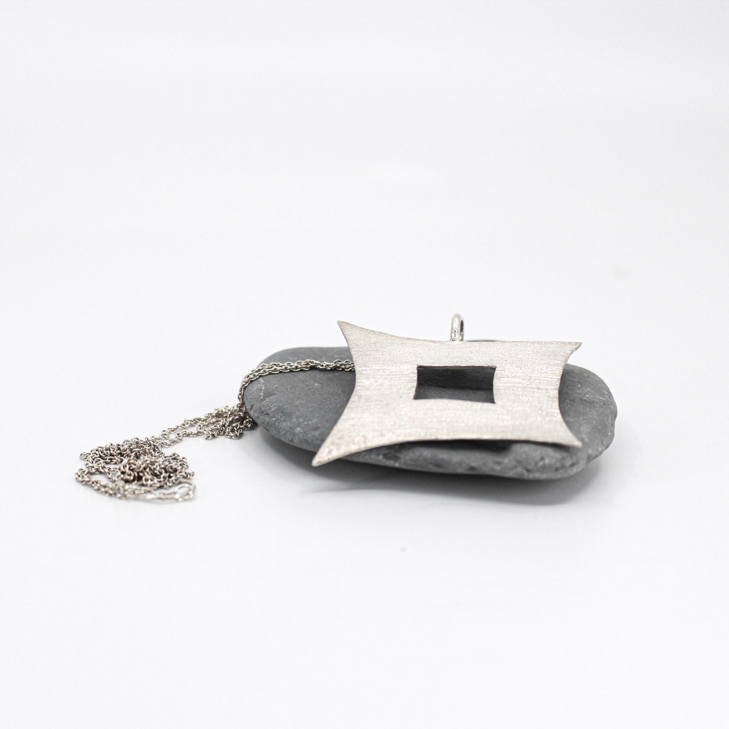 long minimalist statement chain necklace with silver square pendant in 925 eco sterling silver
