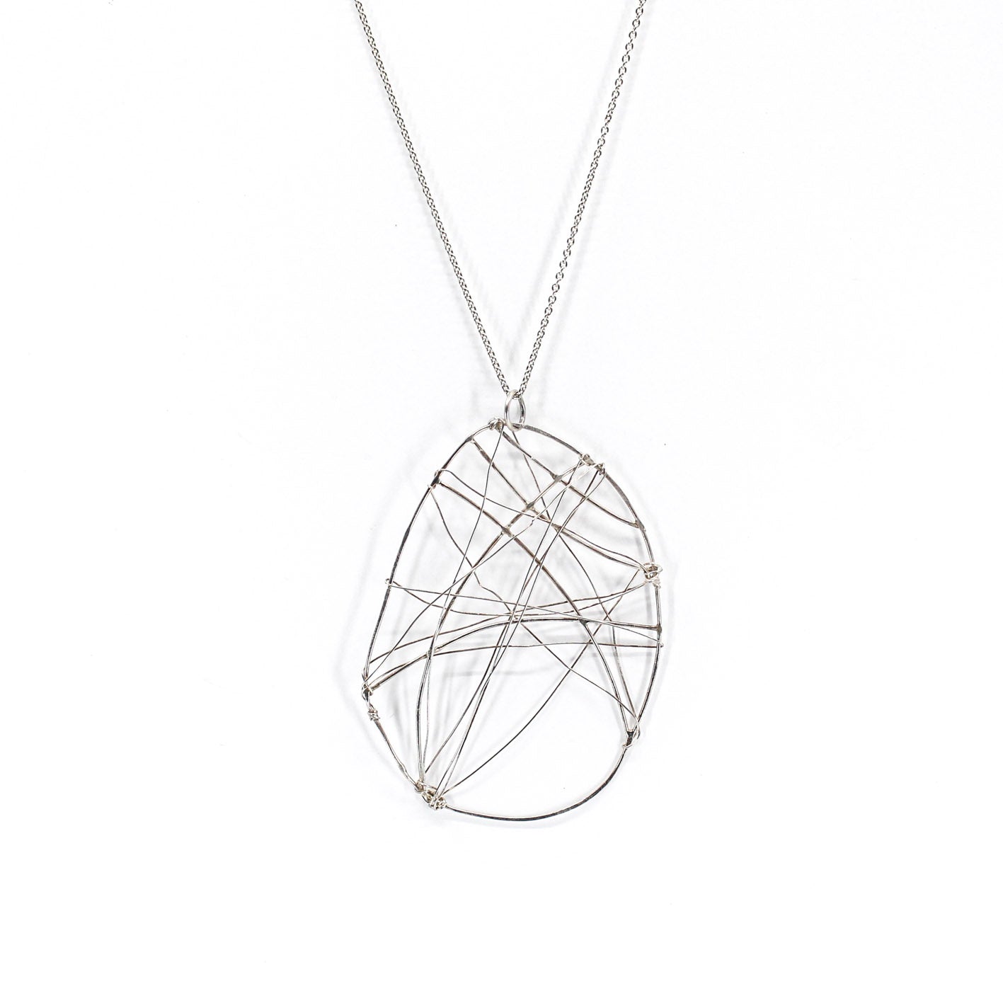 long  statement necklace in 925 eco sterling silver with wing shaped pendant