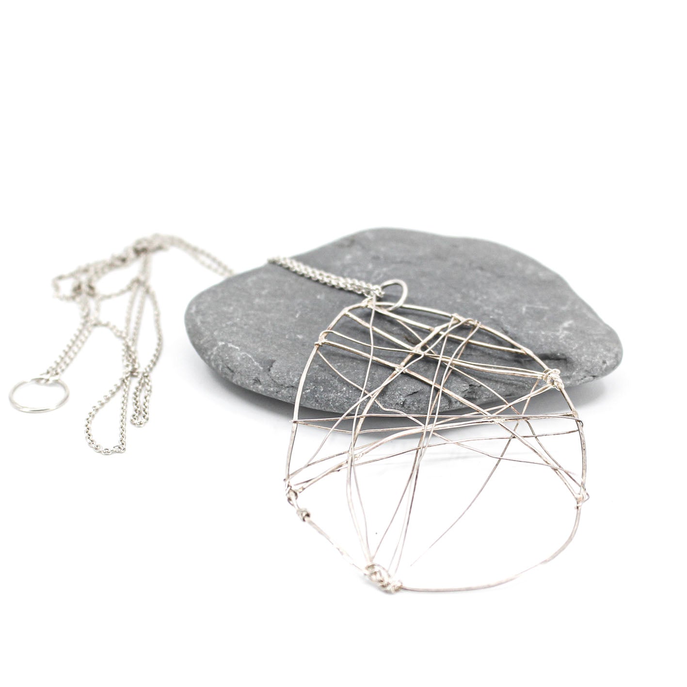 long  statement necklace in 925 eco sterling silver with wing shaped pendant