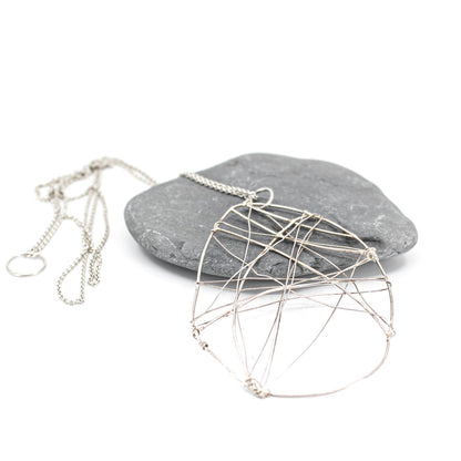 long  statement necklace in 925 eco sterling silver with wing shaped pendant