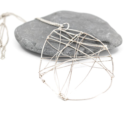 long  statement necklace in 925 eco sterling silver with wing shaped pendant