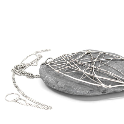 long  statement necklace in 925 eco sterling silver with wing shaped pendant