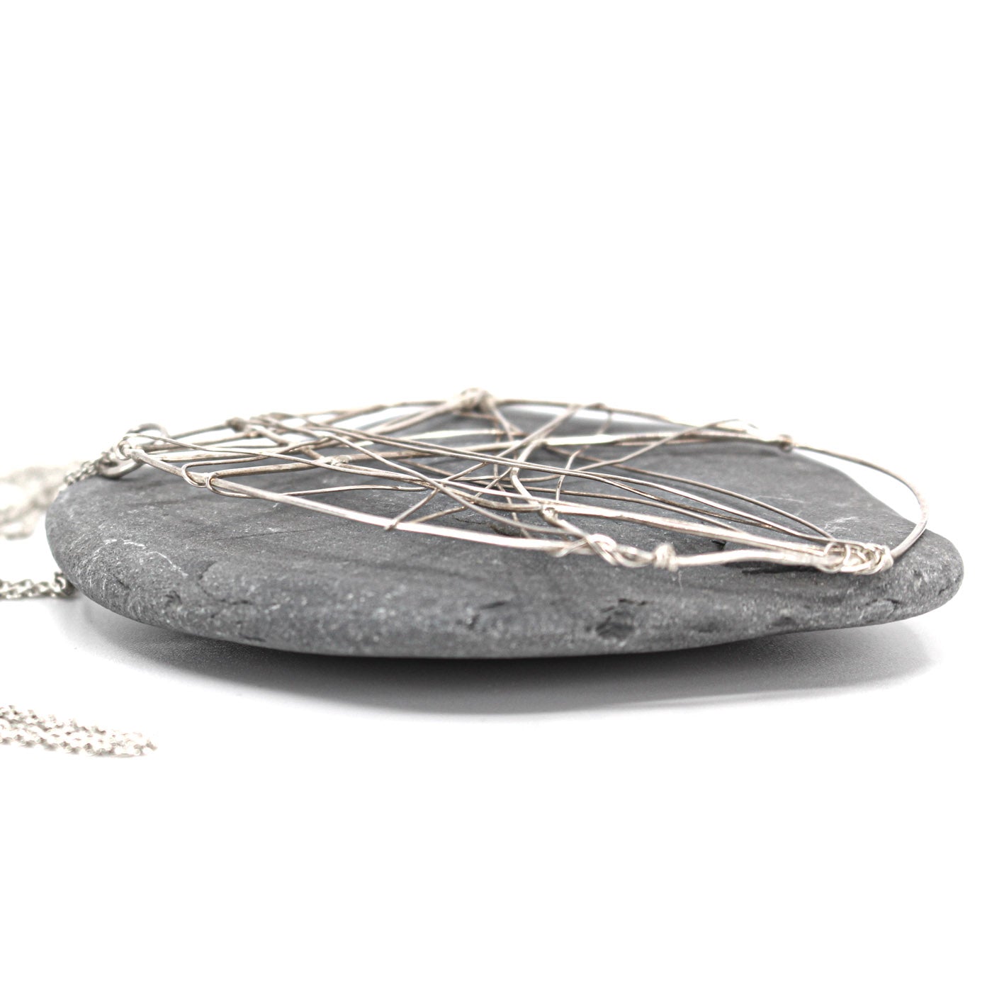long  statement necklace in 925 eco sterling silver with wing shaped pendant