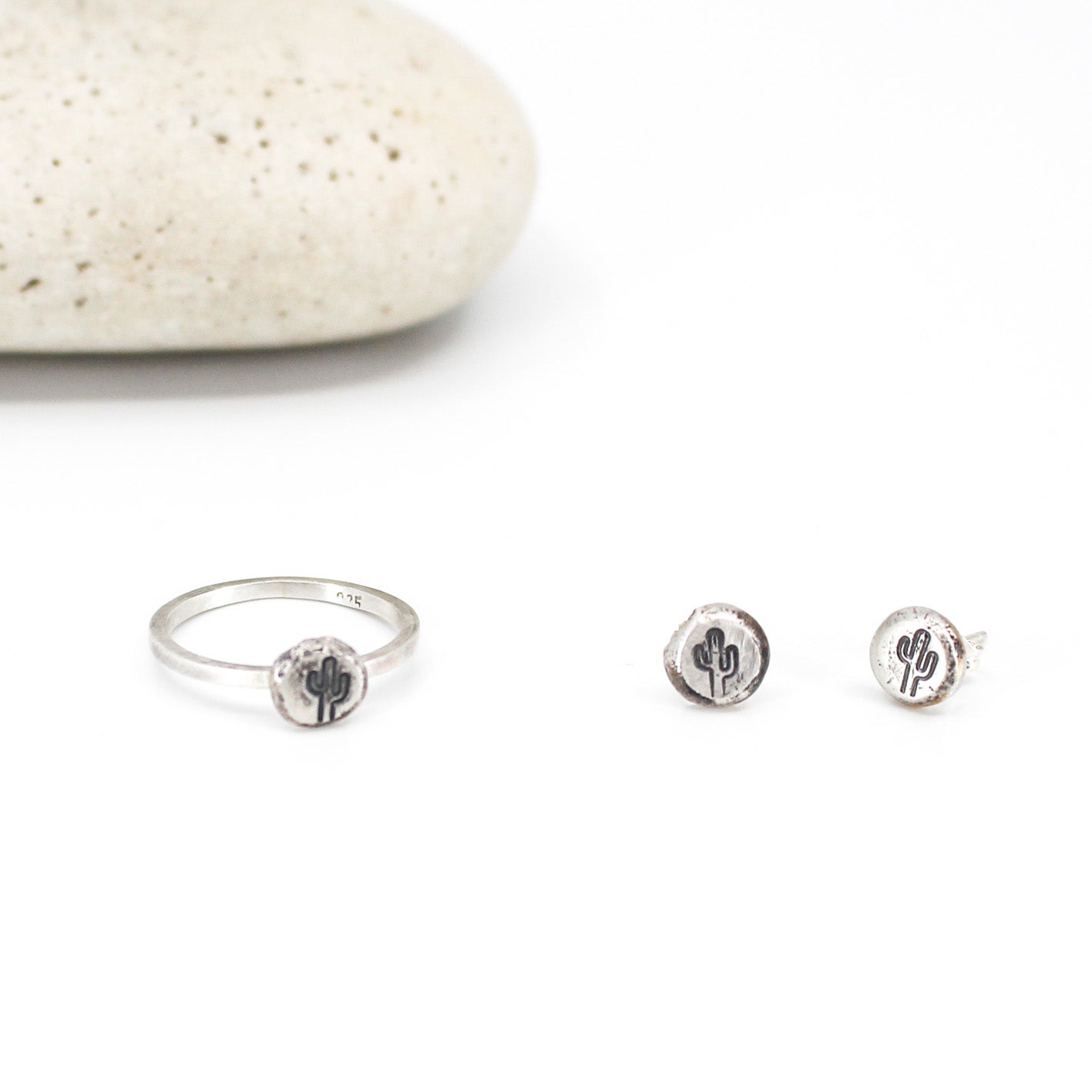 simple cactus eco sterling silver ring