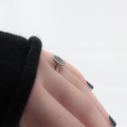 black silver ring with domed cup in 925 eco sterling silver