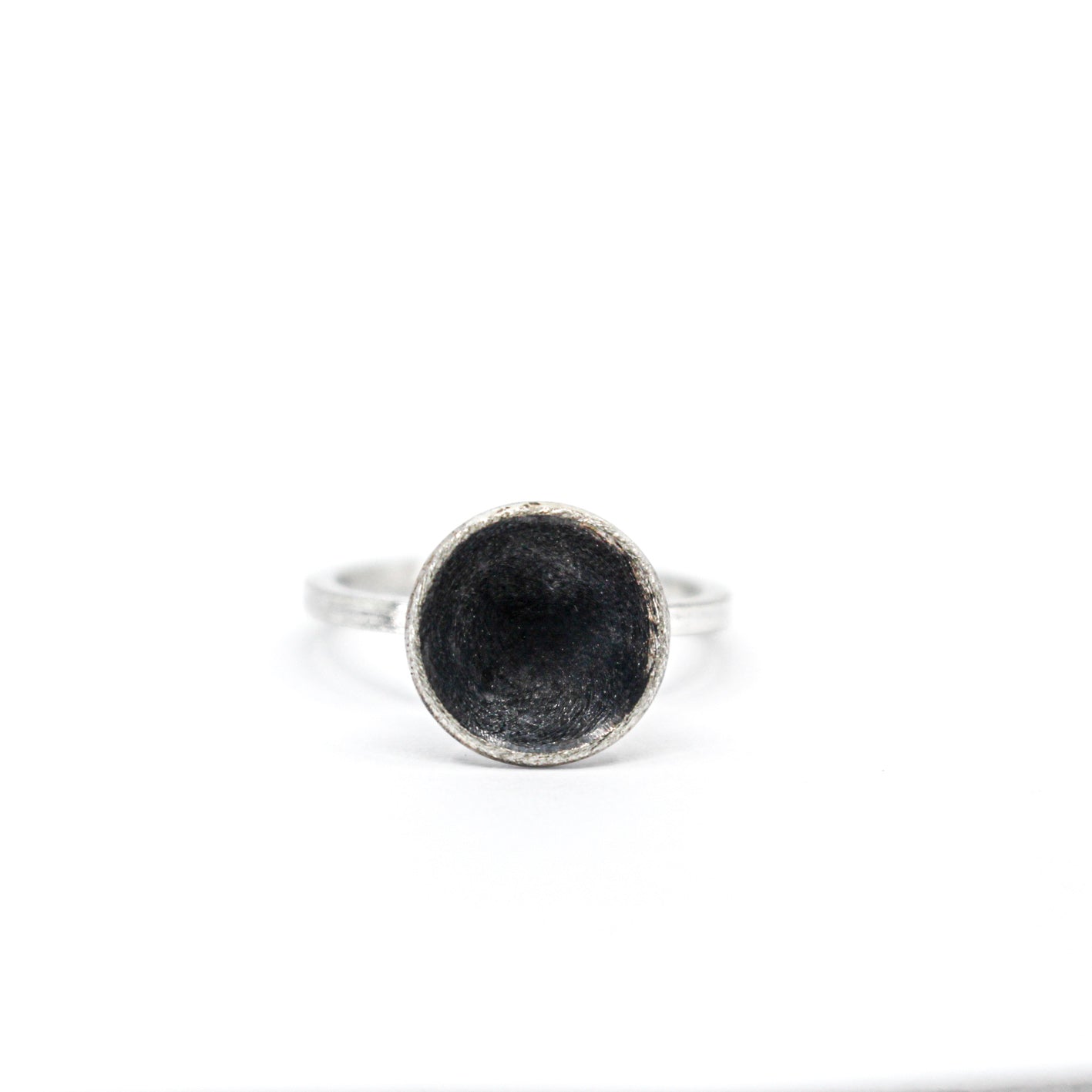 black silver ring with domed cup in 925 eco sterling silver