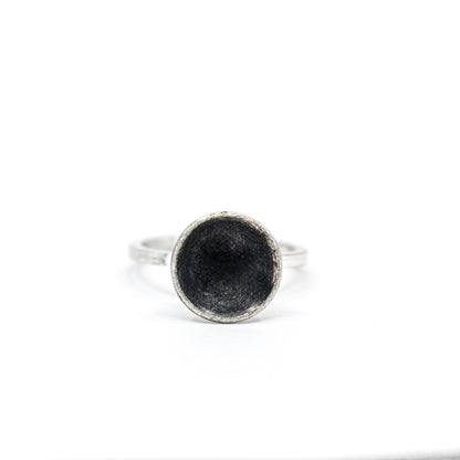 black silver ring with domed cup in 925 eco sterling silver